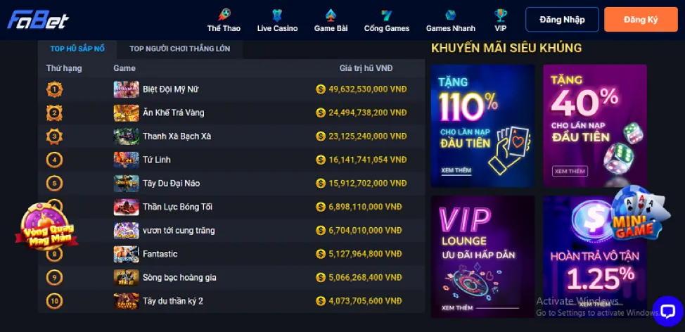 Khuyến mãi hoàn trả Win96